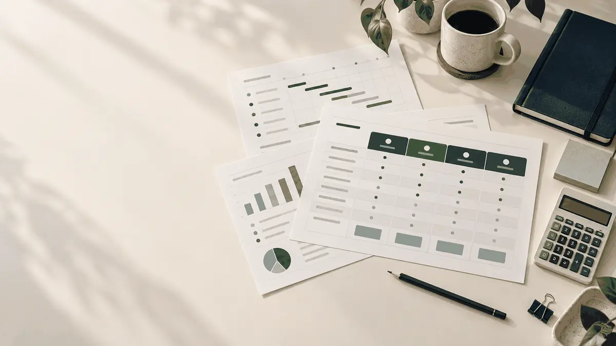 Course comparison sheets, cost planning and a verification checklist on a worktable
